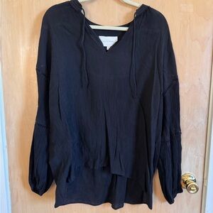 Brochu Walker Black V-Neck Peasant Tunic with Tie
